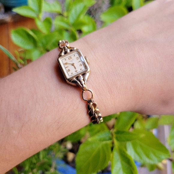 Vintage 10K RGP Elgin Art Deco Style Classic Womens Womans Gold Square Watch - Picture 6 of 11